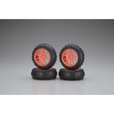 HIGH TRACTION TIRE w/WHEEL/ORANGE MINI INFERNO