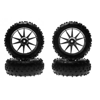 TIRE HIGH TRACTION WITH CHROME WHEEL MINI INFERNO / 4 PCS