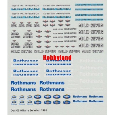 BBR DECALS F1 1994 WILLIAMS AND BENETTON - 1/43 SCALE