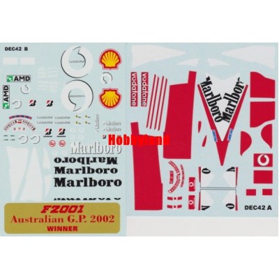 BBR DECALS FERRARI F2001 1/18 SCALE WINNER AUSTRALIAN GP 2002