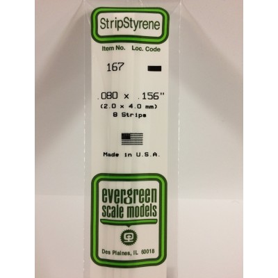 POLYSTYRENE STRIP - 2.0mm X 4.0mm OPAQUE WHITE - LENGTH : 35 cm ( 8 PCS ) - EVERGREEN
