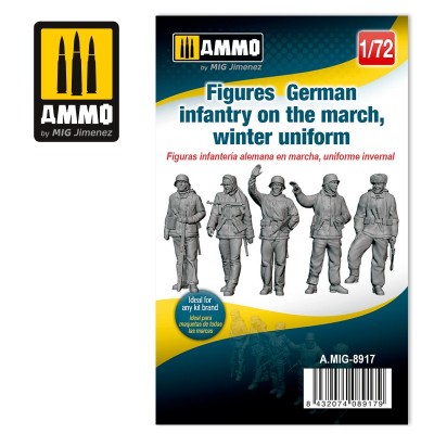 GERMAN INFANTRY ON THE MARCH, WINTER UNIFORM ( 5 RESIN FIGURES ) - 1/72 SCALE - AMMO MIG 8917