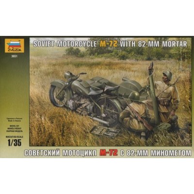 M-72 SOVIET MOTORCYCLE WITH 82-MM MORTAR - 1/35 SCALE - ZVEZDA