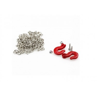 METAL DRAG CHAIN w/RED TOW HOOKS - 1/10 Rock Crawler Scale