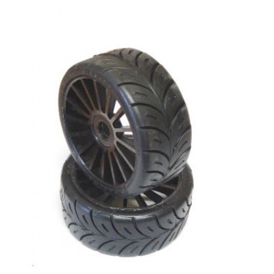 1/8 RALLY GAME SOFT TIRES GLUED ON BLACK WHEELS - 1 PAIR - REAR